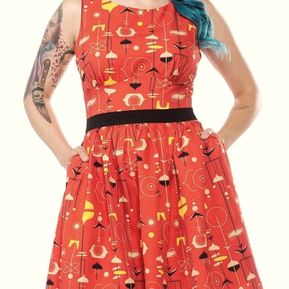 Retro Red Patterned Dress - image 2